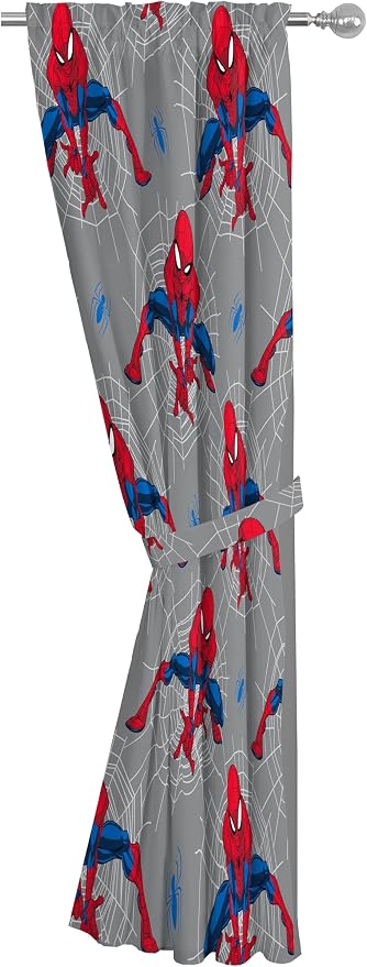 Jay Franco Window Curtains for Kids Bedroom 4-Piece Drape Set with 2 Tiebacks, Grey - Spiderman, 42" W x 84" L (Pack of 2)
