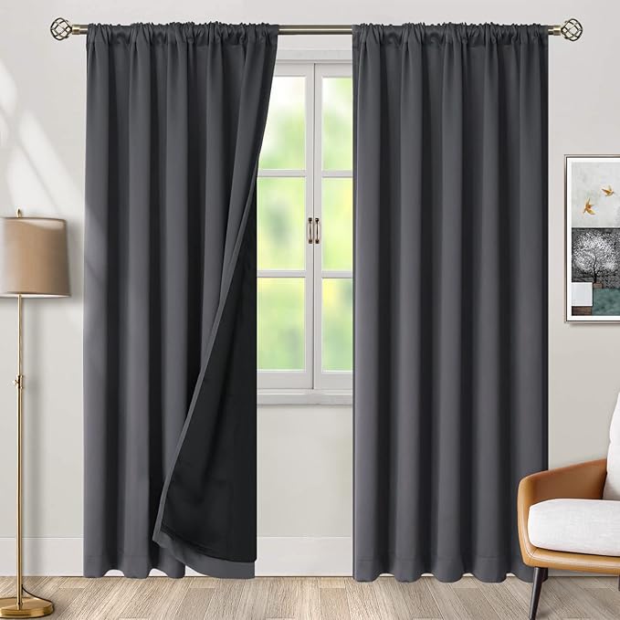 BGment Dark Grey 100% Blackout Curtains for Bedroom, 78 Inch Black Out Living Room Panels with Thermal Liner, Rod Pocket and Back Tab Double Layer Room Darkening Drapes, 2 Panels, Each 52 x 78 Inch