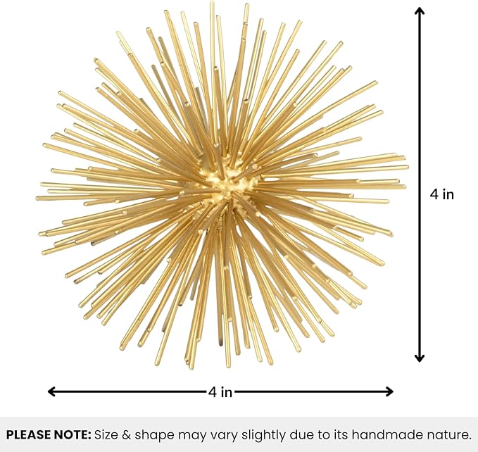 Torre & Tagus Gold Starburst Sphere Decor & Metal Spike Ball, 4 Inch | Adds sculptural gold texture to shelves, coffee tables, mantels, bowls, and consoles