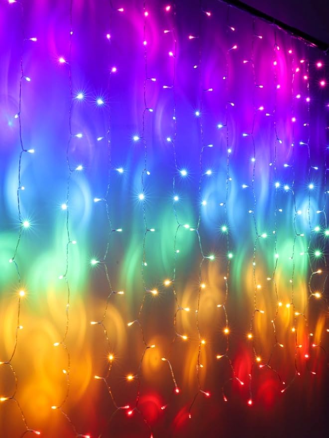 CoziTech Rainbow Fairy String Curtain Lights with Touch Dimmer Switch, Hanging LED Icicle Rainbow Lights Curtain for Girls Bedroom, Kids Room, Unicorn Room, Birthday, Holiday Décor Christmas Gift