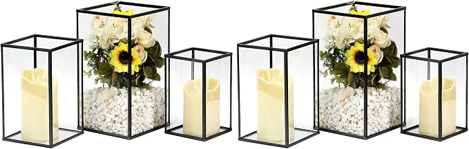 PHOSPHOR Hurricane Glass Candle Holder Set of 6 Pieces Black Hurricane Candleholders for Wedding Party Holiday Birthday Home Decor Lanter