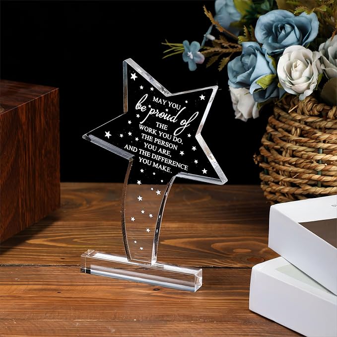 Bucherry 10 Pcs Employee Appreciation Awards for Coworker Acrylic Thank You Trophy May You Be Proud of The Work You Do Sign Prizes Retirement Goodbye Farewell Gift for Women Men(Cute)