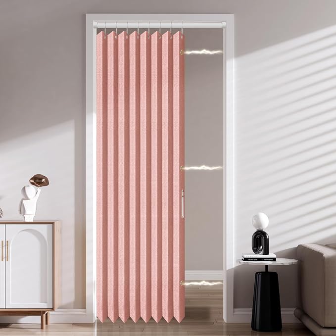 AJAZZ Accordion Interior Door Curtain 42"×78" Pink w/Free Rod, No-Drill Bedroom/Living Room Doorway