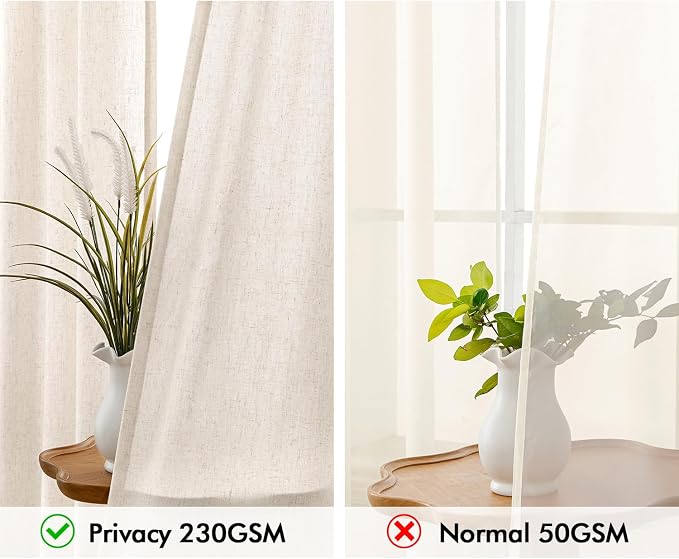 MIULEE Non-See-Through Privacy Linen Curtains 2 Panels, Light Filtering Window Curtains Farn House Textured Back Tab Semi Sheer Drapes for Bedroom Living Room, 52 x 108 Inches Long, Cream