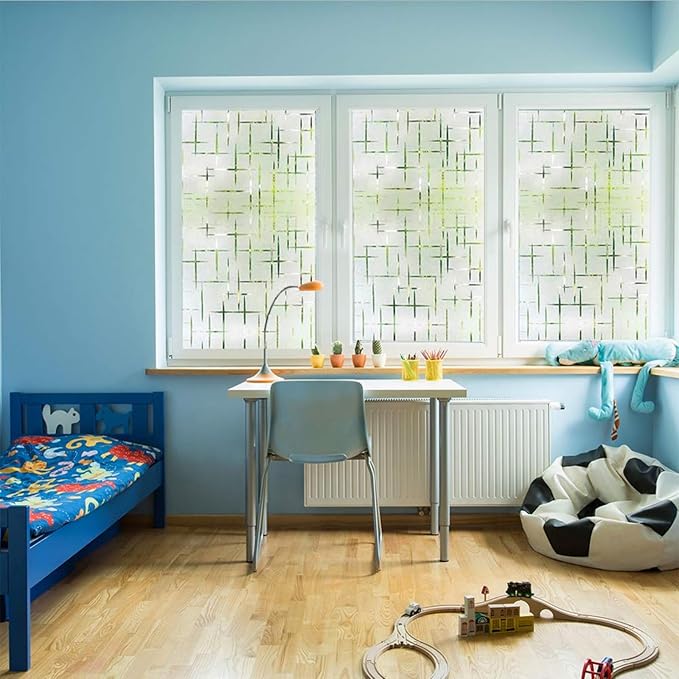 Finnez Frosted Window Film Non-Adhesive, Static Cling Privacy Film for Glass, No Glue Decorative Cling for Home Office Bathroom UV Protection Cross Pattern 11.8 X 118.1 Inches