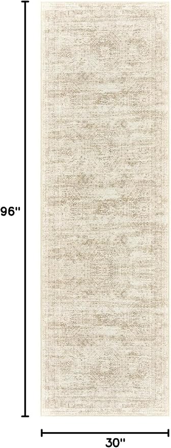 Soalmost Washable Runner Rug, 2'6" x 8' Non-Slip Kitchen Vintage Foldable Hallway Runners for Entryway, Laundry, Bedroom, Beige