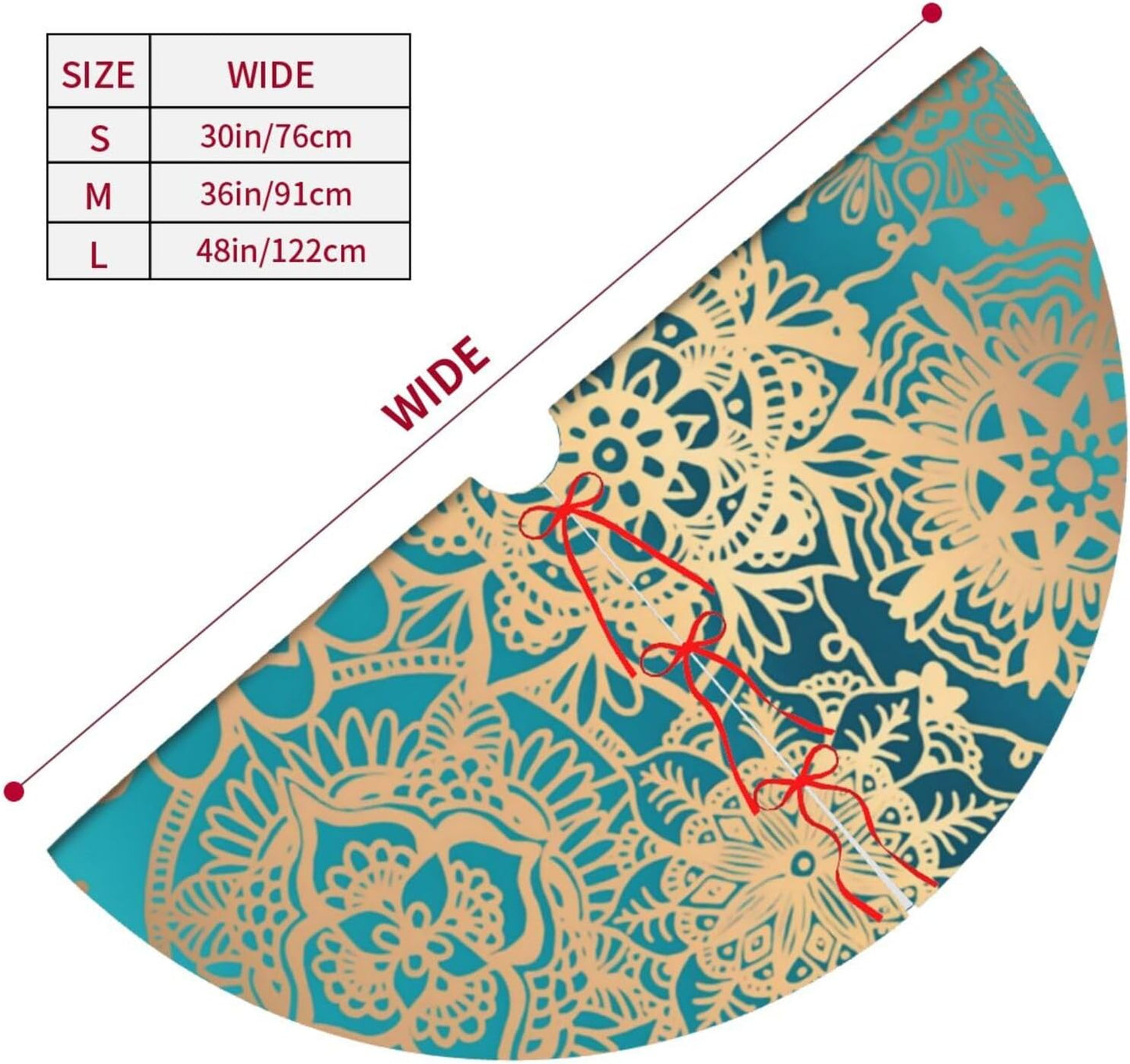 48" Large Christmas Tree Skirt, Elegant Teal Green Mandala Pattern Pattern Tree Mat Base Cover for Xmas Festive Holiday Party Decoration Ornaments
