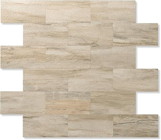 2026 New Upgrade Peel and Stick Backsplash Tile, Peel and Stick 11.34" X 11.57" Wall Tile for Kitchen, Bathroom, Fireplace, Laundry (Light Beige Stone, 5 Packs)