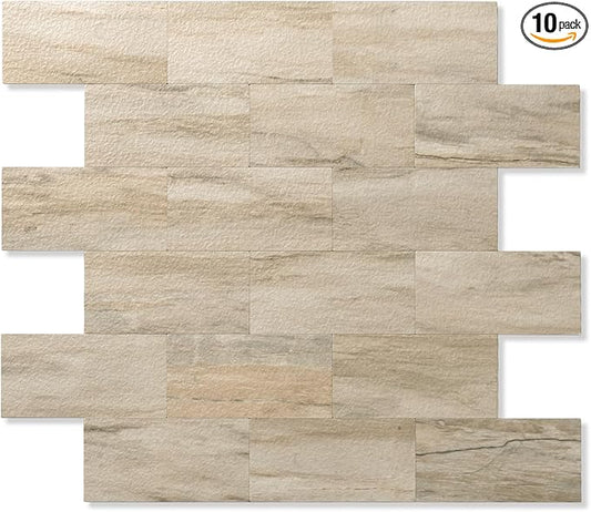 2026 New Upgrade Peel and Stick Backsplash Tile, Peel and Stick 11.34" X 11.57" Wall Tile for Kitchen, Bathroom, Fireplace, Laundry (Light Beige Stone, 10 Packs)