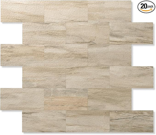 2026 New Upgrade Peel and Stick Backsplash Tile, Peel and Stick 11.34" X 11.57" Wall Tile for Kitchen, Bathroom, Fireplace, Laundry (Light Beige Stone, 20 Packs)