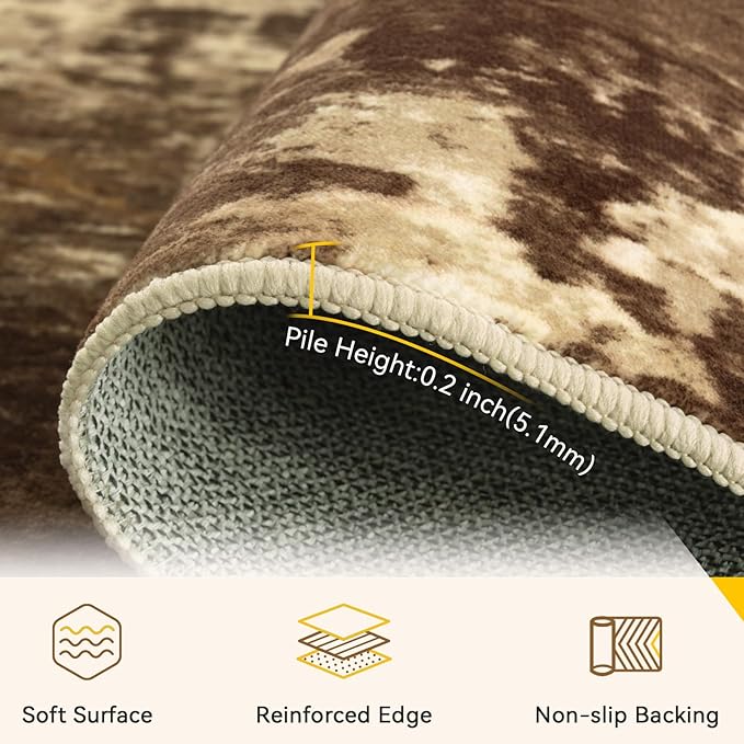 RELEANY Washable Area Rugs 9'x12' Non-Slip Modern Abstract Soft for Living Room Entryway Bedroom Kitchen, Print Pattern, Brown Tan Beige Coffee