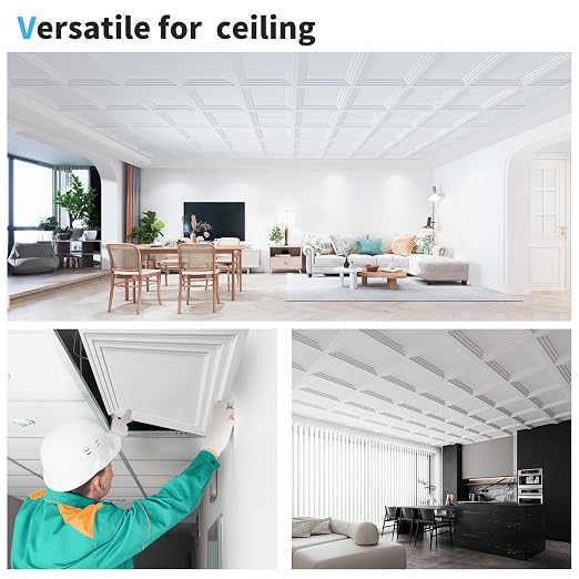 Art3d 24-Pack 24x24 Inch PVC Waterproof Drop Ceiling Tiles for Home Décor - 2x2 ft 3D Modern Ceiling Panel for Suspended Grid, White