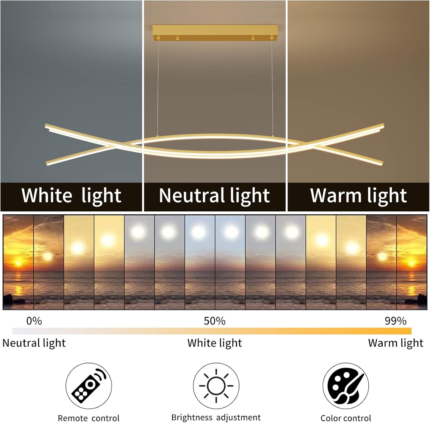 Modern Chandelier with 1%-100% Dimmable, Suitable for Dining Room, Bedroom and Living Room(Gold)