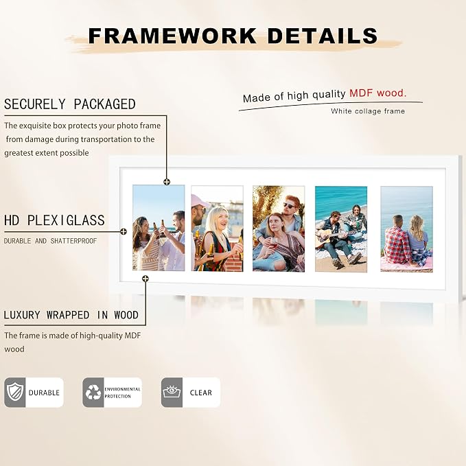 Picrit 8x24 White Collage Picture Frame 3 Pack, Fits Five 4x6 Photos or One 8x24 Picture, Gallery Frame Set - Poster Frames for Horizontal or Vertical Display