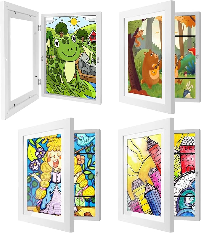 4 Pack Kids Art Frames 8.5x11 Inch Kids Artwork Flip Frame Changeable for Picture Display, Children School Drawing Projects Storage, Horizontally Vertically Wall Hanging, Front Opening, White