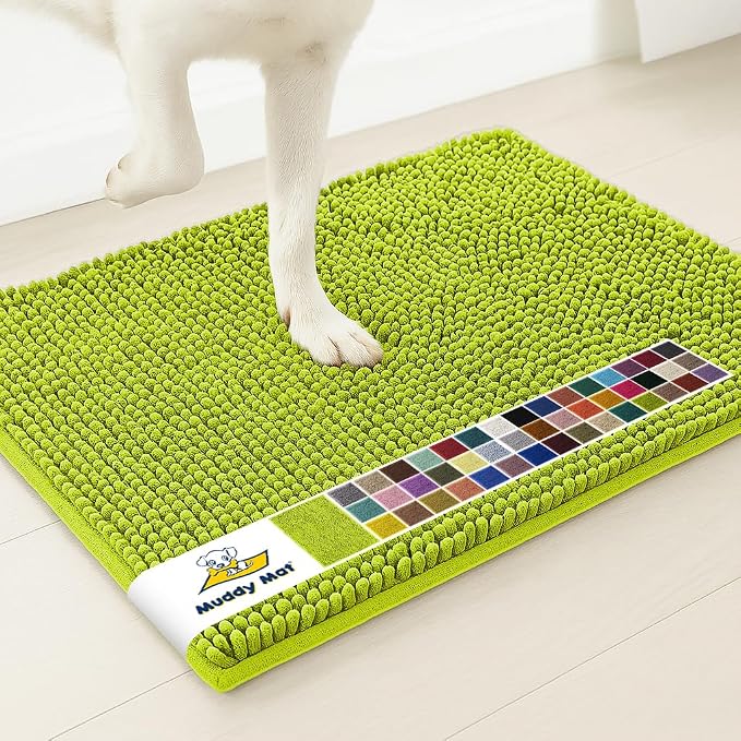 Muddy Mat® | Super Water Absorbent Door Mat Indoor, Microfiber Quick Dry Chenille Entryway Rug,Slip Resistant Front Door Mat,Indoor Mats for Entryway,Machine Washable Pet Rug, Spring Green 20" x 48"