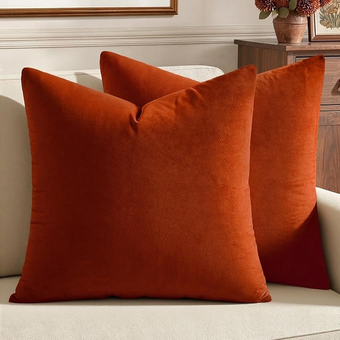 MIULEE Burnt Orange Pillow Covers 18x18 Inch Soft Velvet Throw Pillow Covers Fall Decorative Square Pillowcases Modern Home Decor for Sofa Bedroom Couch