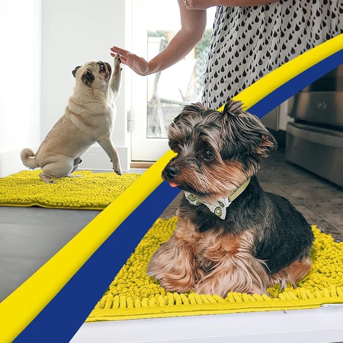 Muddy Mat® | Super Water Absorbent Door Mat Indoor, Microfiber Quick Dry Chenille Entryway Rug,Slip Resistant Front Door Mat,Indoor Mats for Entryway,Machine Washable Pet Rug, Lemon Yellow 24" x 60"