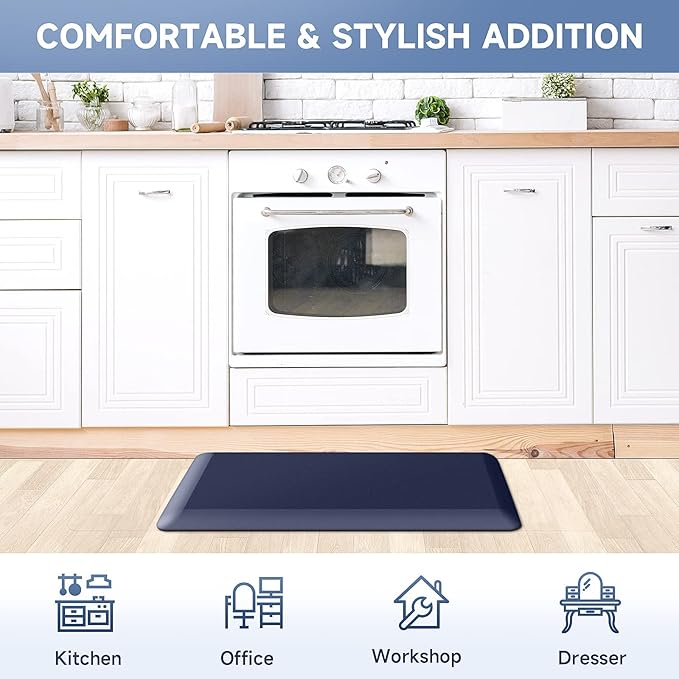 4/5 Inch Thick Kitchen Mats for Floor, StepRite Kitchen Rug for Standing Desk, Non-Slip, Thicker, Stain & Water Resistant, Comfort Anti Fatigue Floor Mat for Home, Kitchen, Office - Blue,32 * 20''