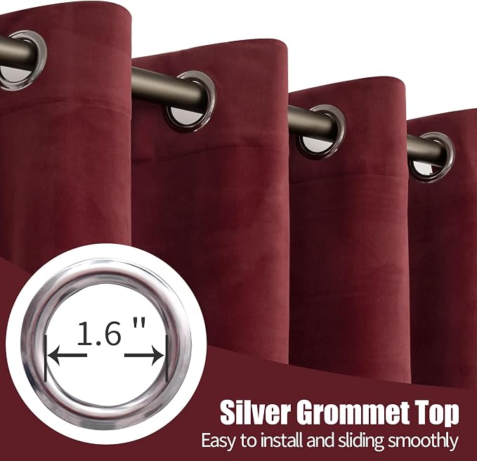 YoungsTex Extra Long Burgundy Velvet Curtains for Living Room, Blackout Drapes with Grommet Thermal Insulated Christmas Decor for Sliding Door Bedroom, 2 Panels, 52 X 102 Inch