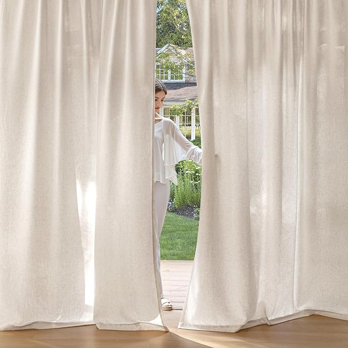 MIULEE Non-See-Through Privacy Linen Curtains 2 Panels, Light Filtering Window Curtains Farn House Textured Back Tab Semi Sheer Drapes for Bedroom Living Room, 52 x 108 Inches Long, Cream