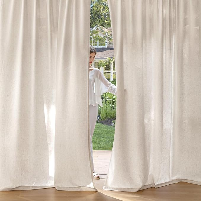 MIULEE Non-See-Through Privacy Linen Curtains 2 Panels, Light Filtering Window Curtains Farn House Textured Back Tab Semi Sheer Drapes for Bedroom Living Room, 52 x 63 Inches Long, Cream