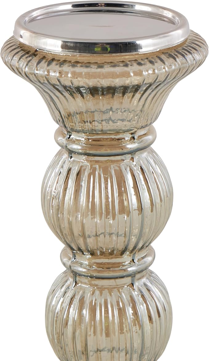 Deco 79 Glass Handmade Decorative Candle Holder Turned Style Pillar Candle Stand, Set of 3 Candlestick Holder 6", 9", 12"H, Gray