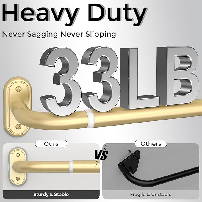 Wrap Around Curtain Rods Gold, Blackout Heavy Duty Curtain Pole for Windows 66 to 120 Inch, 1" Decorative Room Darkening Curved Modern Drapery Rod (Gold/Unique Design/All Metal)