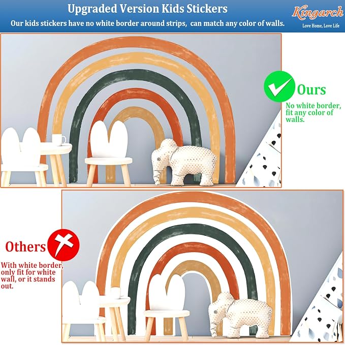 Large Boho Rainbow Wall Decals, Colorful Peel and Stick Fabric Nursery Wall Decor, Removable Home Room Wall Decor Murals Stickers for Kids Girls Toddler Bedroom Living Room Playroom