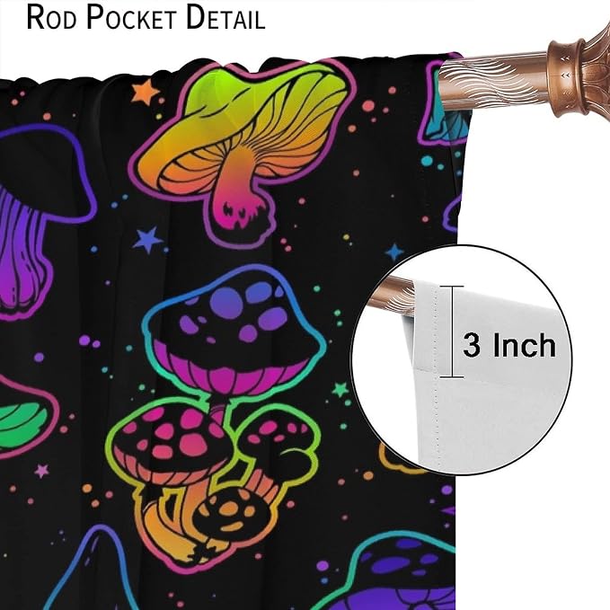 Mushroom Curtains Colorful Cartoon Plant Print Window Treatments for Bedroom Living Room Kitchen Fantasy Psychedelic Mushroom Window Drapes 2 Panels Set,Total Size 72 x 63 Inch