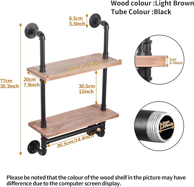 ROGMARS Industrial Pipe Shelf Floating Shelves Bathroom Pipe Shelving | Farmhouse Bathroom Shelves With Towel Bar Towel Rack over Toilet Industrial Shelf Rustic Wall Wood Shelves 19.7 Inch