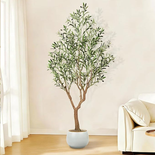 Suntee Olive Tree Artificial Indoor 6ft, Faux Olive Tree with Large Olive Branches and Realistic Fruits, Fake Floor Plant Artificial Plants Indoor for Home Office Living Room Decor