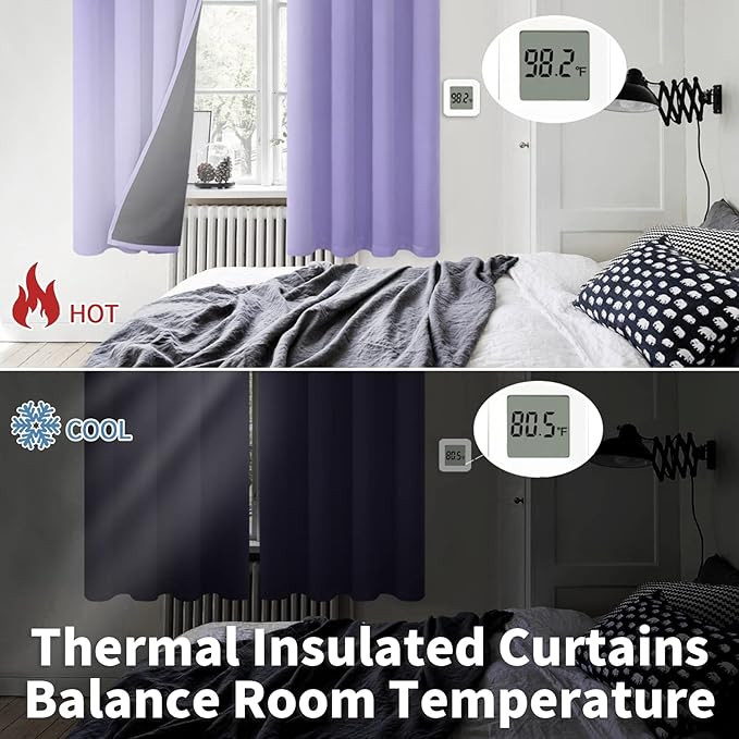 BGment Thermal Insulated 100% Blackout Curtains for Bedroom with Black Liner, Double Layer Full Room Darkening Noise Reducing Grommet Curtain (42 x 84 Inch, Lavender, 2 Panels)