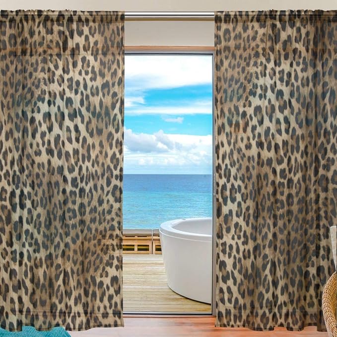 AUUXVA Sheer Curtains Animal Leopard Print Pattern Window Voile Curtain Drapes for Living Room Bedroom Kitchen Home Decor 55x78 inches, 2 Panels