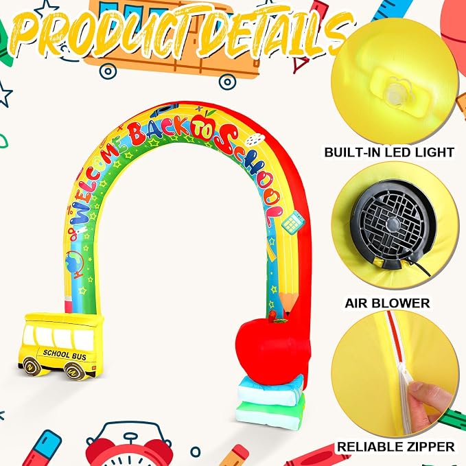 Shappy 9ft Welcome Back to School Inflatables Arch Decoration Outdoor 2026 with LED Lights for Blow up Archway First Day of School Party Lawn Yard Kindergarten Preschool Decor(Rainbow with Bus)