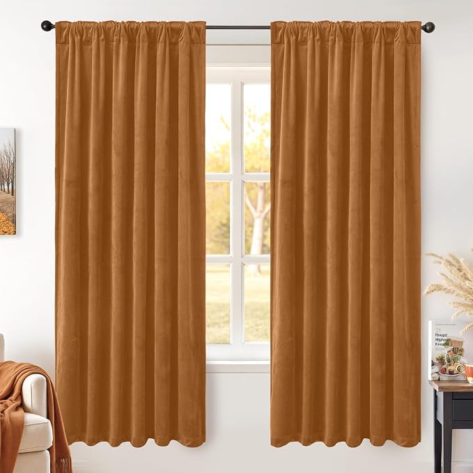 BGment Orange Velvet Curtains 72 Inches Long for Bedroom, Thermal Insulated Blackout Super Soft Room Darkening Window Curtains with Back Tab and Rod Pocket for Living Room, 2 Panels, 52 x 72 Inch