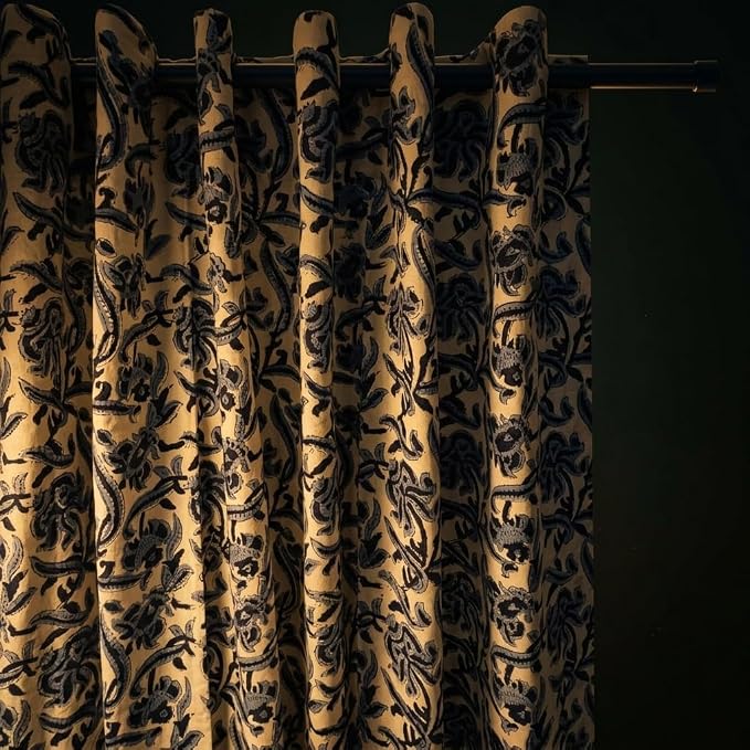 ATOSII Cotton Curtains 60" X 84" Inches Midnight Bloom