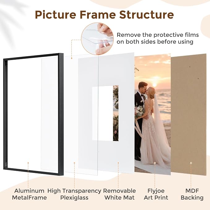 Signature Picture Frame 11x14, Aluminum Signable Frame with Mat, Black | Sleek Black Signable Frame with 5x7 Opening for Wedding, Graduation, Birthday & Baby Shower Guest Book | Wall Kit Included