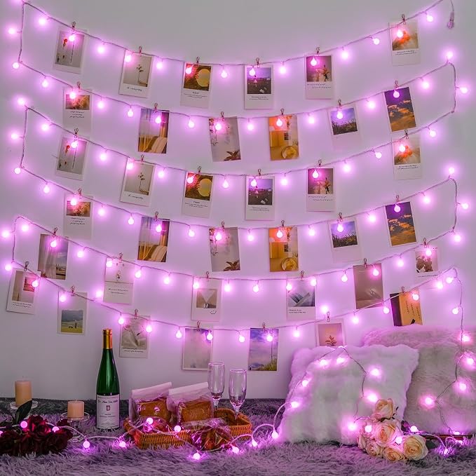 JMEXSUSS 33FT 100 LED Pink Globe String Lights Battery Operated 8 Modes | Fairy Lights Indoor Outdoor Waterproof Battery Powered String Lights with Remote for Wedding Bedroom Camping Decor