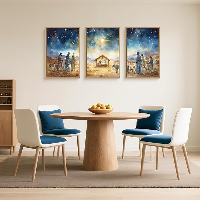 LHIUEM Large Bible Christian Religious Framed Canvas Wall Art Set,Birth of Jesus Nativity Wall Decor,Christmas Mary and Joseph Artwork for Living Room,Bedroom,Dining Room,Office -24"x36"x3