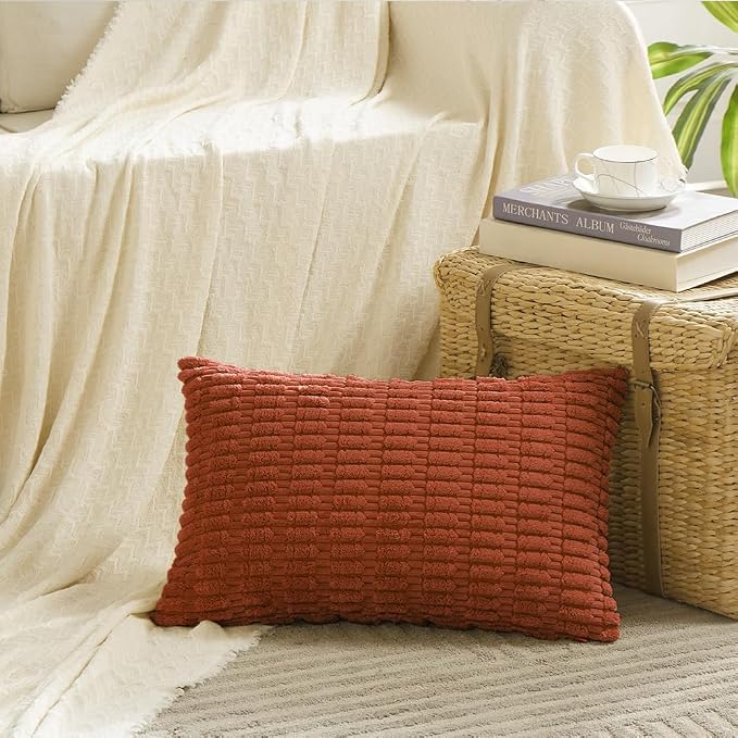 Fancy Homi 4 Packs Decorative Throw Pillow Covers for Living Room Couch Bed, Modern Farmhouse Boho Home Décor Accent Cushion Case, 24" x 14", Burnt Orange