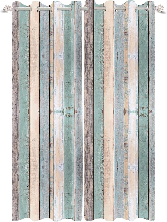 Rustic Wood Barn Door Curtains Vintage Farm Style Colorful Wooden Planks Window Curtains Room Darkening Window Drapes for Living Room Bedroom, 26x84 inch, 2 Panels