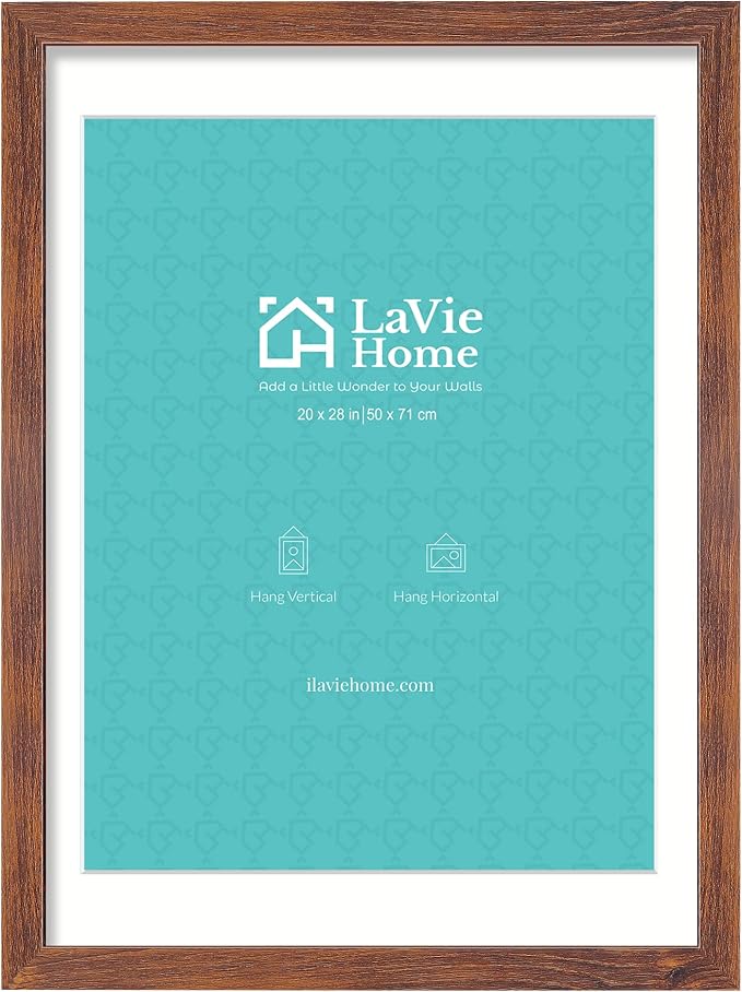 LaVie Home 20x28 Poster Frame Brown, Display Pictures 18x24 with Mat or 20x28 Without Mat, Stable and Sturdy Picture Frame with Polished Plexiglass, Horizontal and Vertical Format of The Wall（1 Pack）