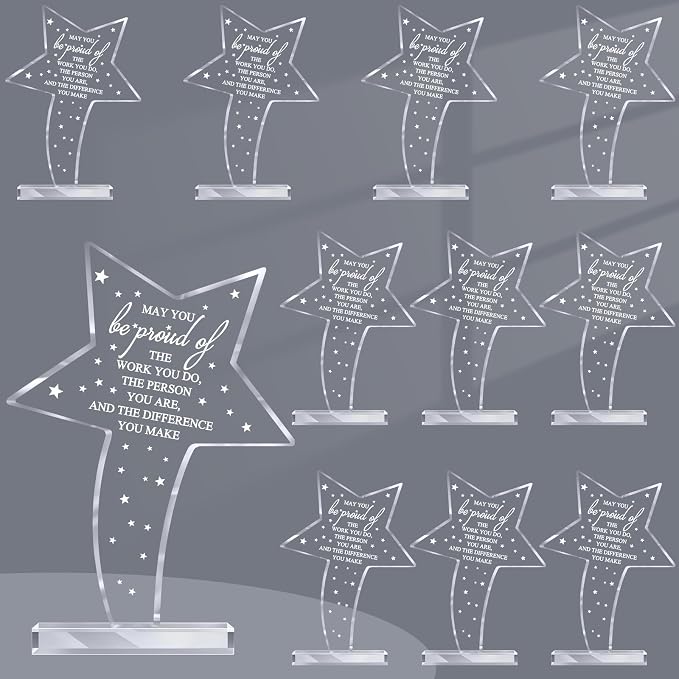 Bucherry 10 Pcs Employee Appreciation Awards for Coworker Acrylic Thank You Trophy May You Be Proud of The Work You Do Sign Prizes Retirement Goodbye Farewell Gift for Women Men(Cute)