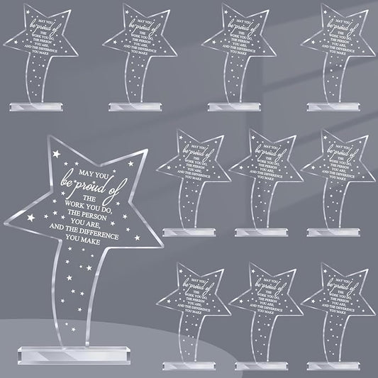 Bucherry 10 Pcs Employee Appreciation Awards for Coworker Acrylic Thank You Trophy May You Be Proud of The Work You Do Sign Prizes Retirement Goodbye Farewell Gift for Women Men(Cute)