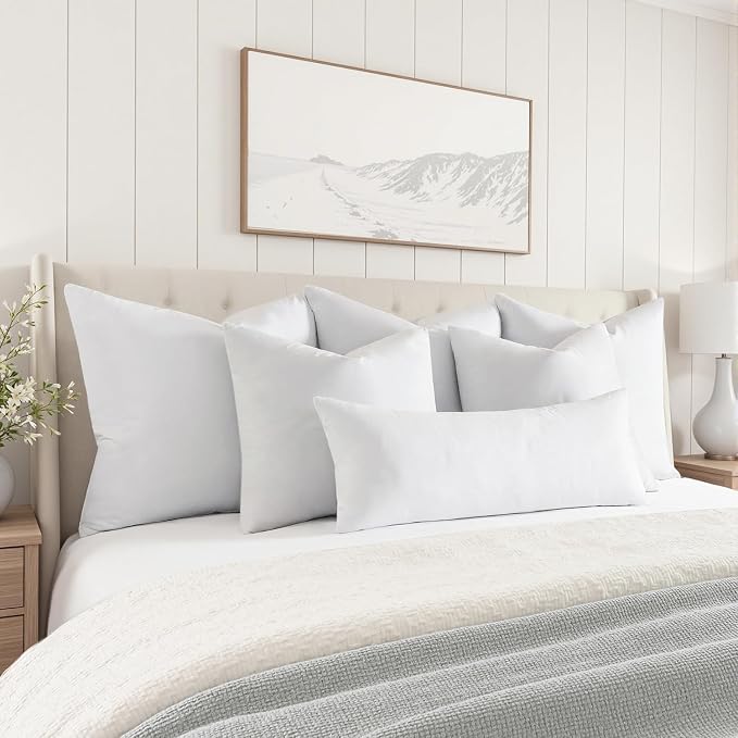 MIULEE 28 x 28 Goose Feather Down Euro Pillow with 100% Cotton Cover, Set of 1 Soft Fluffy Decorative Pillow Insert for Sofa Bed Couch Living Room White