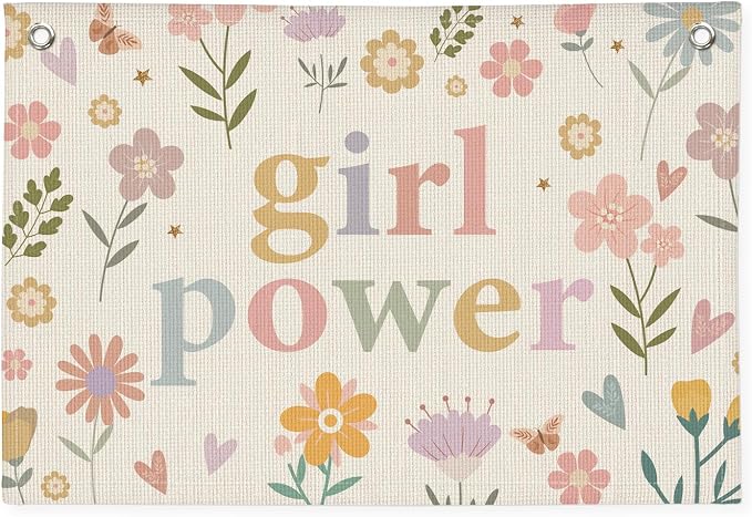 Girls Room Décor for Teen Girls, Wall Decor for Bedroom Motivational Inspirational Wall Art Girl Room Decoration for Kids Nursery, Cute Wildflower Floral Girl Power Banner