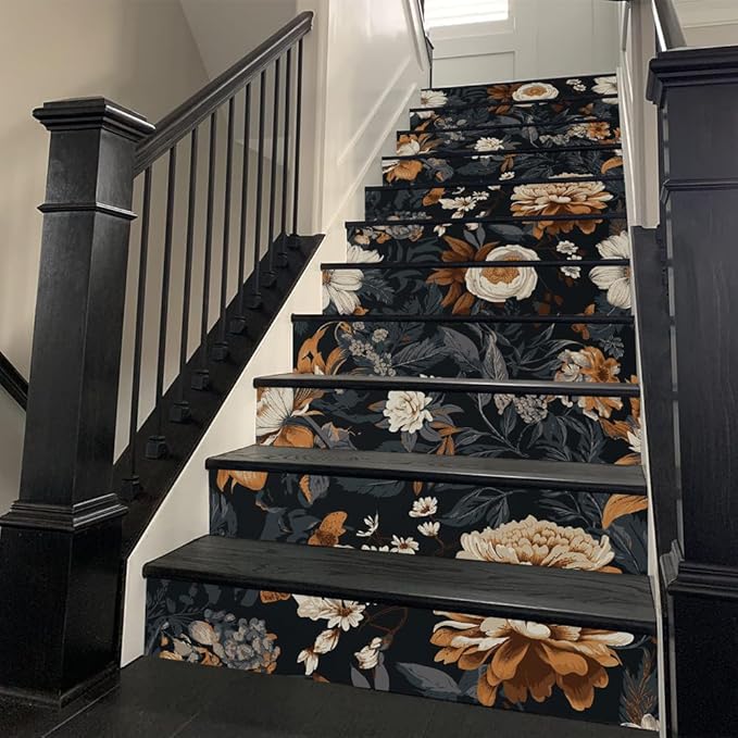 REDAMANCY Vintage Bookshelf Colorful Books Creative Book Cabinet Peel and Stick Vinyl Stair Riser Decals Staircase Tile Stickers Decor Modern Marble Decoration Self-Adhesive(14 Pcs)