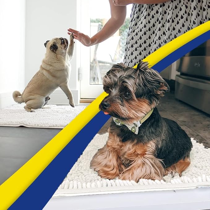 Muddy Mat® | Super Water Absorbent Door Mat Indoor, Microfiber Quick Dry Chenille Entryway Rug, Slip Resistant Front Door Mat, Indoor Mats for Entryway, Machine Washable Pet Rug, White 36" x 120"