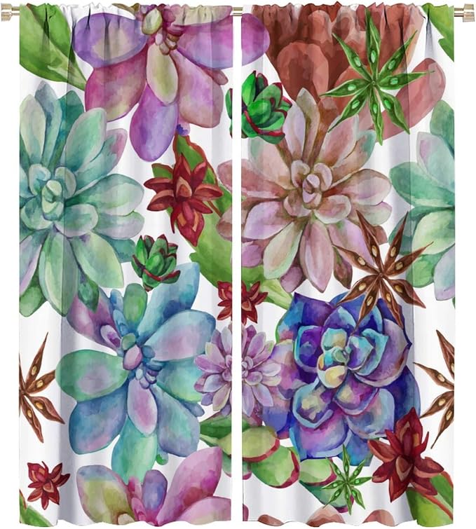 Succulents Tropical Plant Curtain Floral Boho Watercolor Summer Desert Botanical Vintage Garden for Home Kitchen Restaurant Decoration Drapes 2 Panels 42x54 Inch